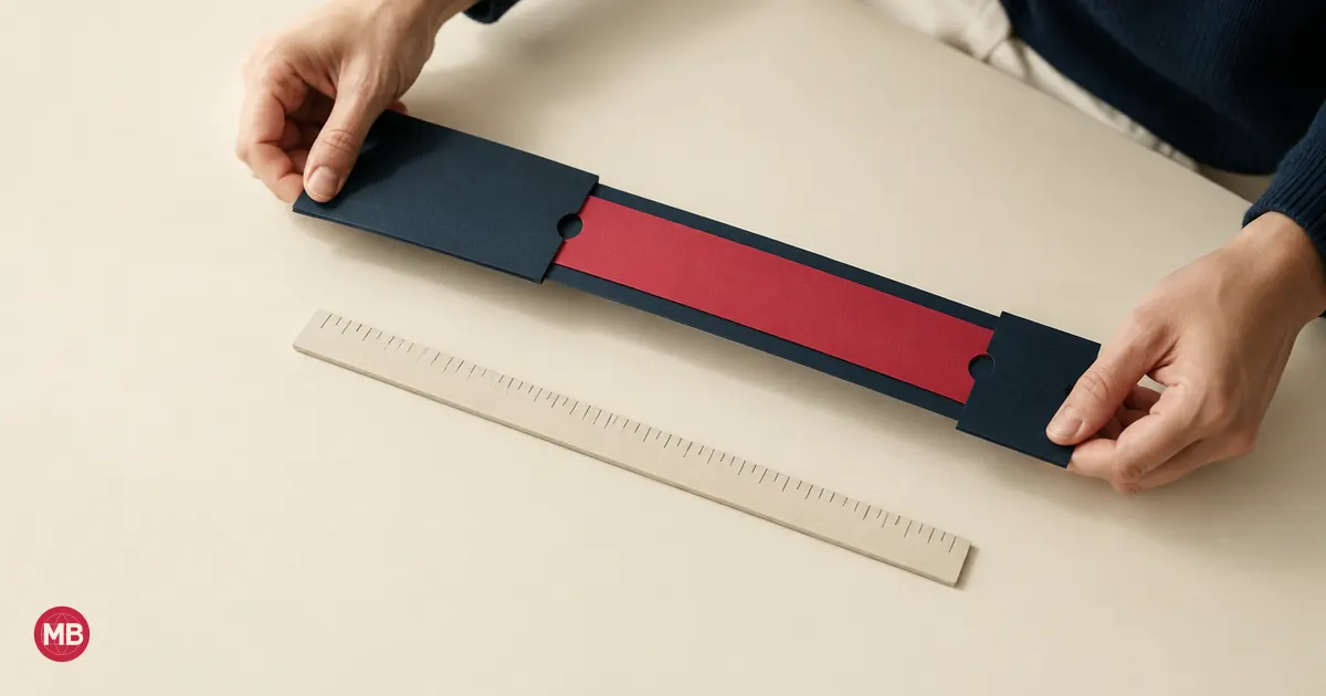 Une main élargit un panneau bleu marine pour y loger une bande rouge plus longue