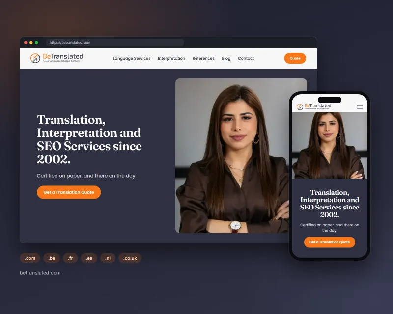 The BeTranslated website on desktop and mobile