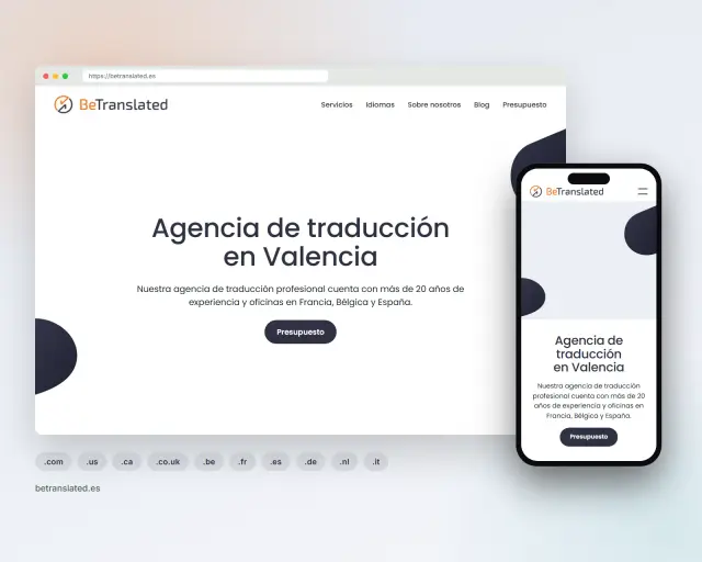 The BeTranslated site for Spain, betranslated.es, on desktop and mobile