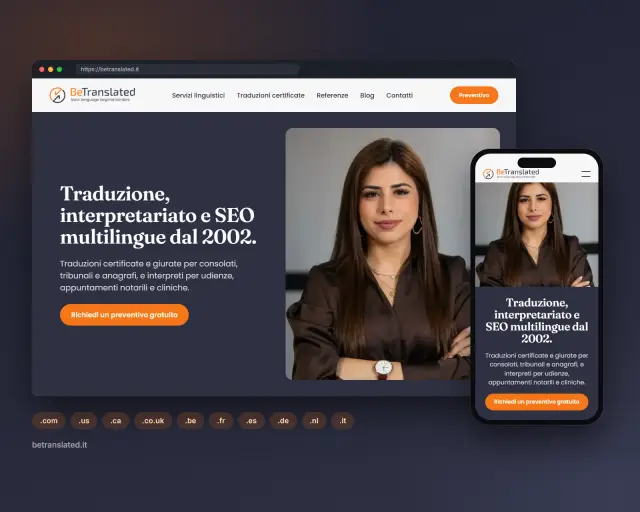 The BeTranslated site for Italy, betranslated.it, on desktop and mobile
