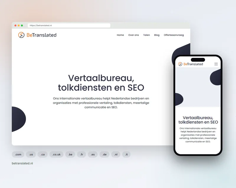 The BeTranslated site for Netherlands, betranslated.nl, on desktop and mobile