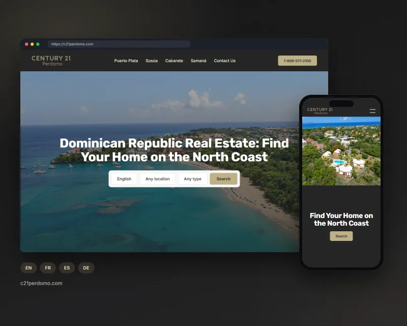 The Century 21 Perdomo website on desktop and mobile