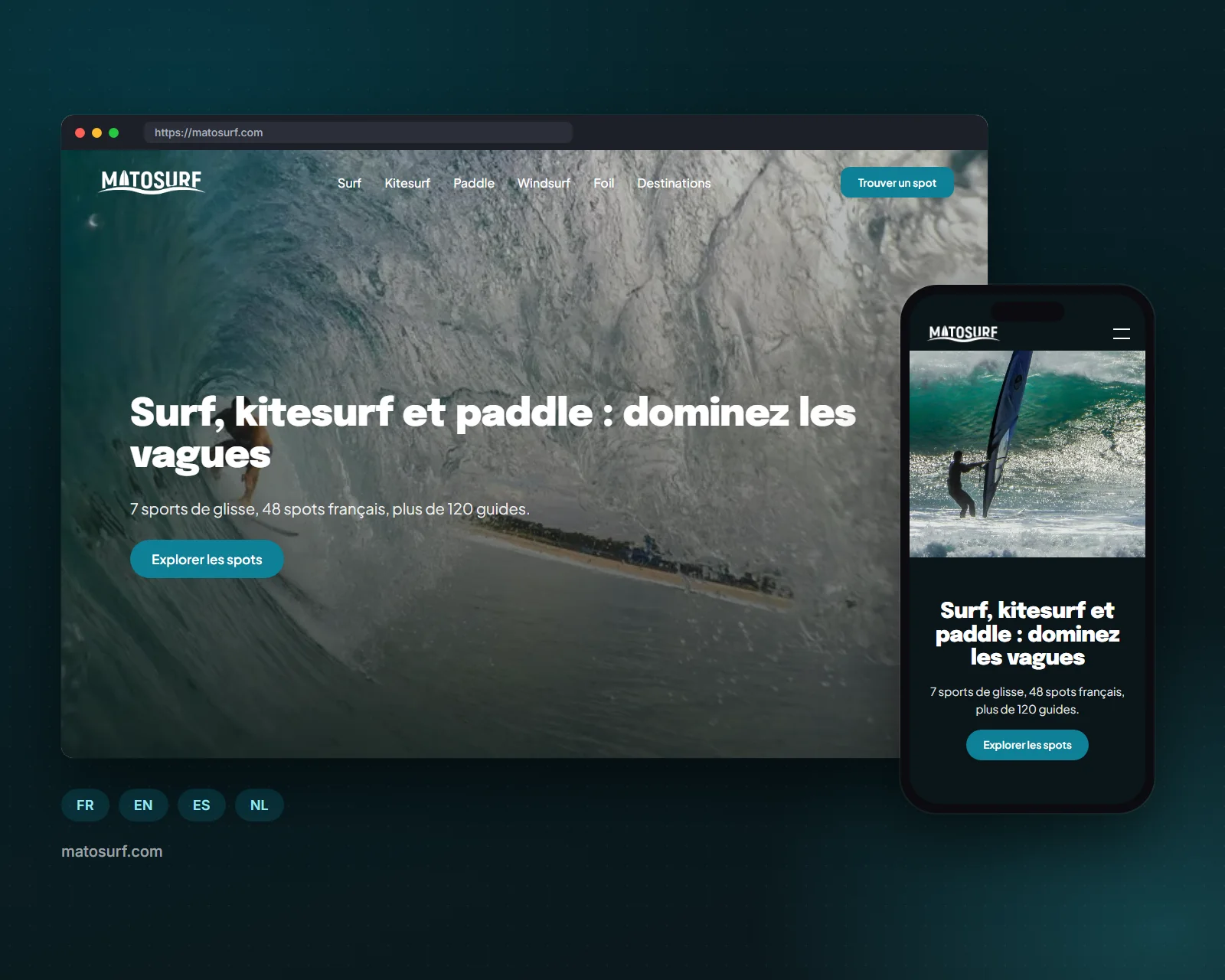 Le site Matosurf sur ordinateur et sur mobile