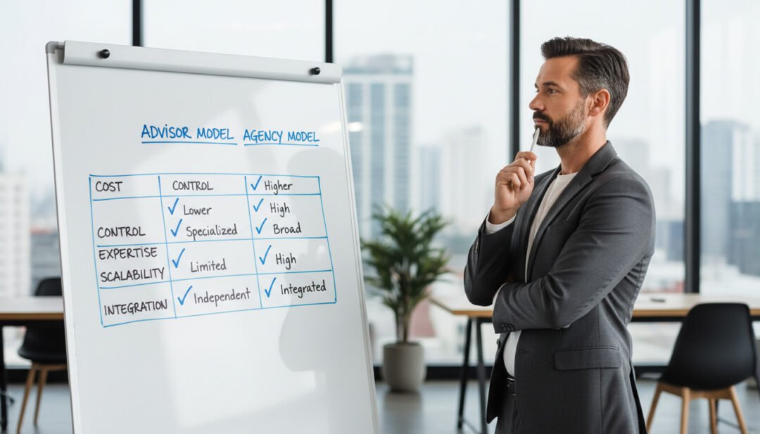 Choosing between a digital marketing advisor and a marketing agency for strategic growth